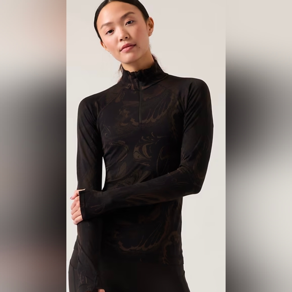 Athleta Momentum Half Zip Long Sleeve Top In Black Paisley